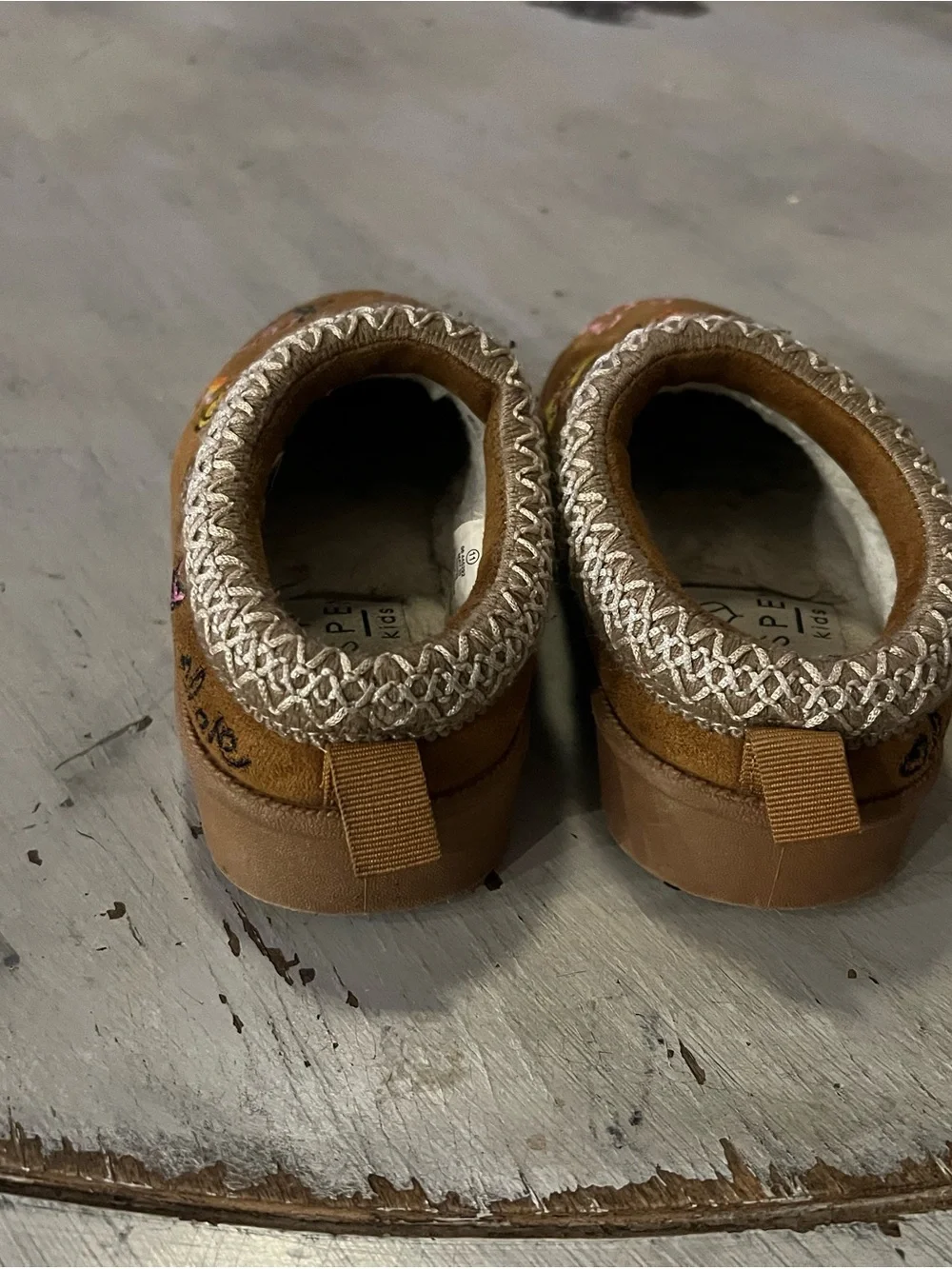 Kids Cozy Brown Embroidered Slip-On Slippers - You Got This